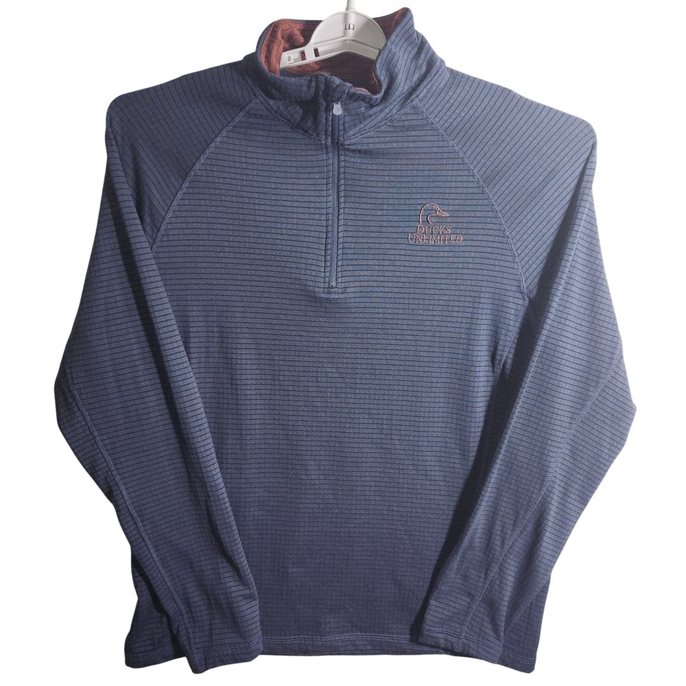 Ducks Unlimited Quarter‎ Zip Pullover Waffle Knit Long Sleeve Shirt Size L Gray